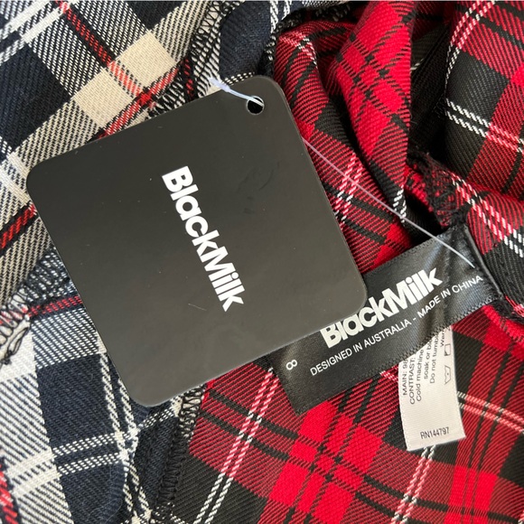 NWT Size 8 Black Milk PLAID CHERRY VS PLAID NAVY ZIP MINI SKIRT - Picture 3 of 5